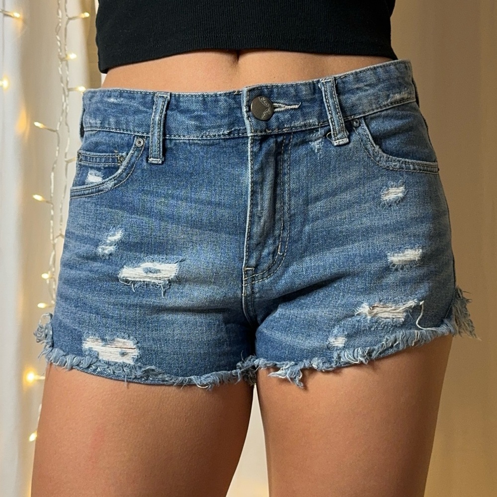 Free People Distressed Blue Jean Shorts